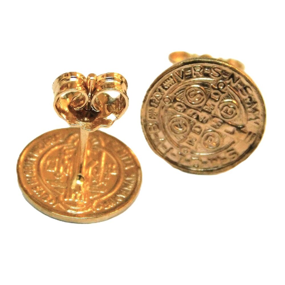 14K St. Benedict Stud Earrings (Cross) - Picture 6 of 6